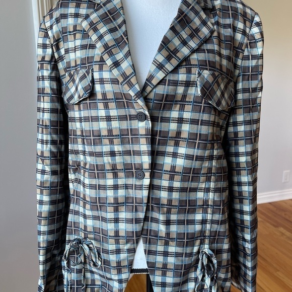 Cider plaid pattern ruched blazer with shoulder pads in a size large - Picture 10 of 16